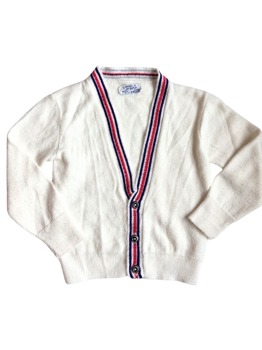 Vintage Kids Cardigan White Varsity Stripe Sweater Preppy
